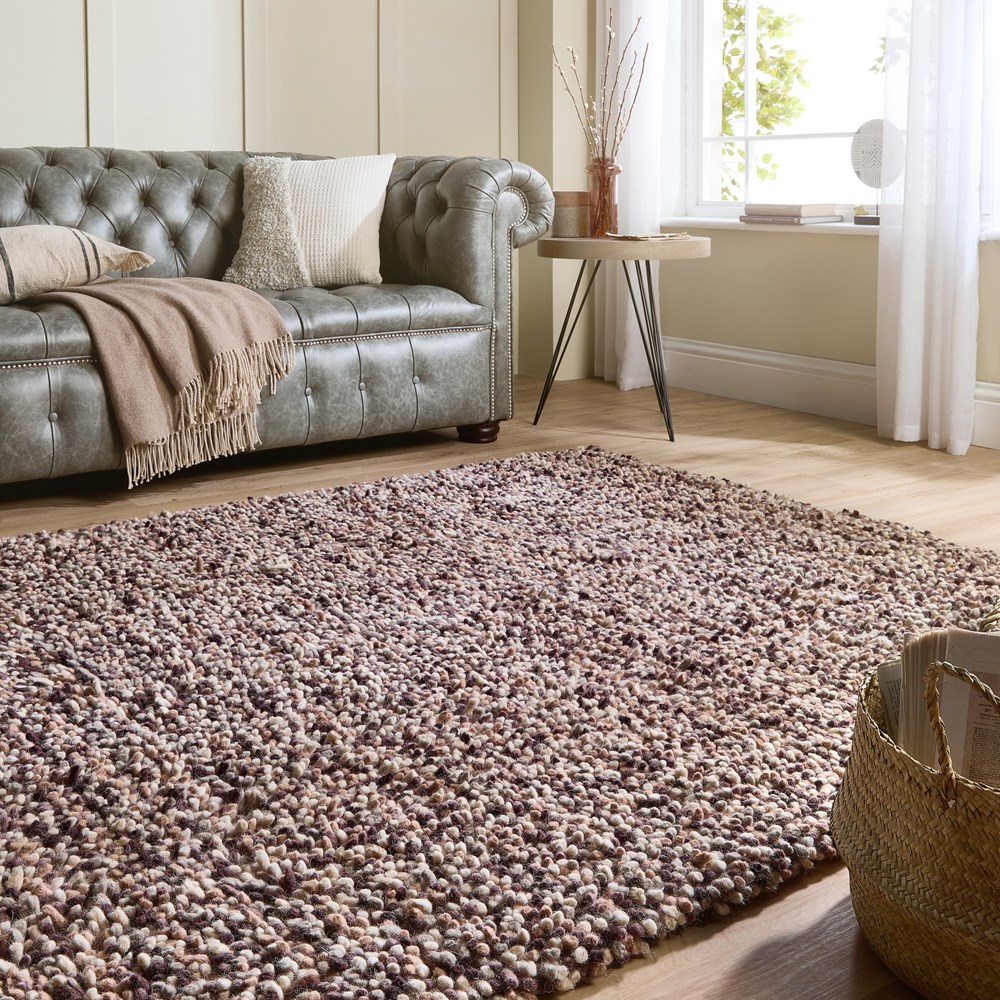 Rocks Shaggy Wool Modern Plain Rugs in Natural